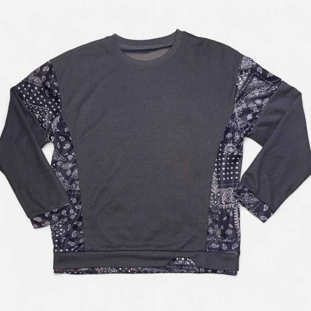 Dark Grey and Black Crewneck Sweatshirt with Satin Bandana Design